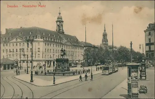 Innere Neustadt-Dresden Haltestelle, Littfasssäule - Neustädter Markt 1916 
