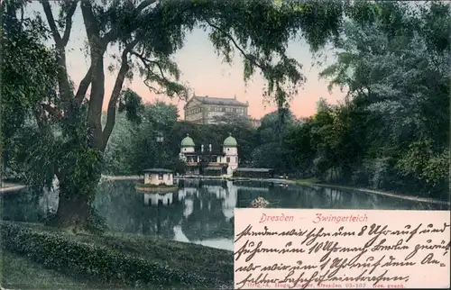 Ansichtskarte Innere Altstadt-Dresden Zwingerteich - Vogelhäuser 1907 