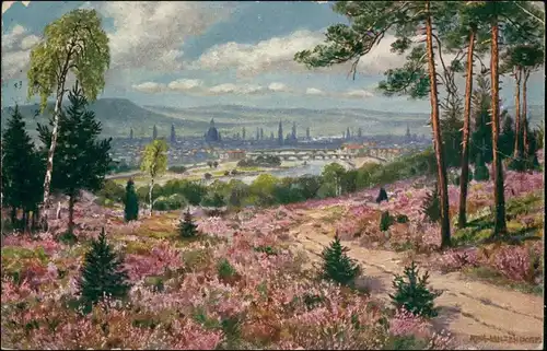 Dresdner Heide-Dresden Dresdener Heide,  die Stadt und Elbe, Künstlerkarte g1915