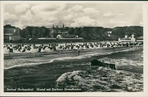 Ansichtskarte Heringsdorf Usedom Badestrand mit Kurhaus, Strandkasino 1930