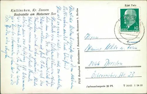 Ansichtskarte Kallinchen-Zossen Badestelle am Motzener See 1963