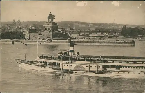 Ansichtskarte Koblenz Das Kaiser Wilhelm Denkmal am deutschen Eck Dampfer 1912