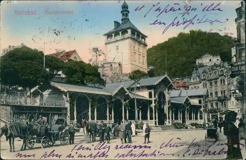 Postcard Karlsbad Karlovy Vary Marktbrunnen 1912