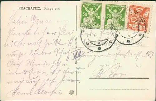 Postcard Prachatitz Prachatice Ringplatz 1928
