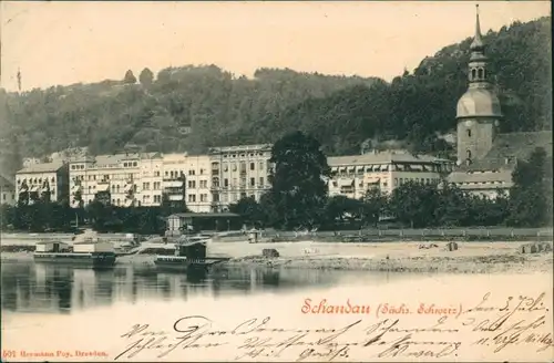 Ansichtskarte Bad Schandau Blick auf den Ort, Kirche, Hotels 1899