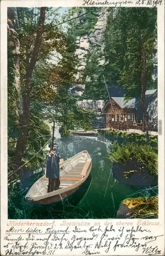 Ansichtskarte Hinterhermsdorf-Sebnitz Bootstation Obere Schleuse 1901