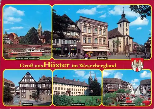 Höxter (Weser) Fahrgastschiff, Markt, Dechanei, Fußgängerzone 1992