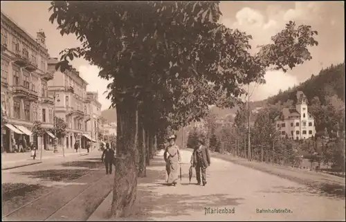 Postcard Marienbad Mariánské Lázně Bahnhofstraße 1913 