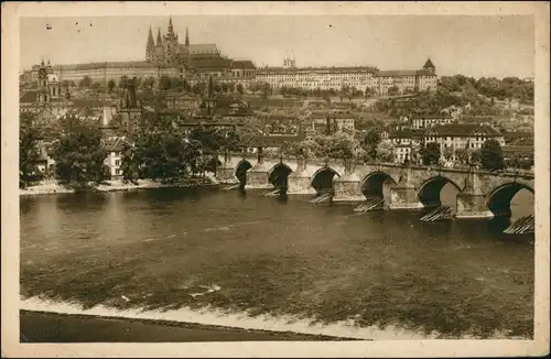 Postcard Prag Praha Brücke, Hradschin 1934 