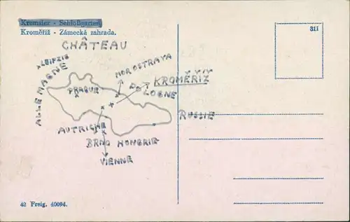 Postcard Kremsier Kroměříž Partie im Schlossgarten 1942 