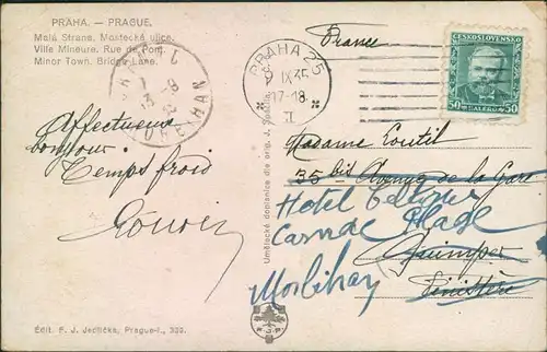 Postcard Prag Praha Mala Strana - Brücken Straße 1935 