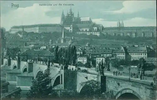 Postcard Prag Praha Karlsbrücke und die Kleinseite 1906 