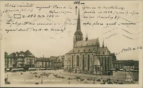 Postcard Pilsen Plzeň Platz der Republick 1928