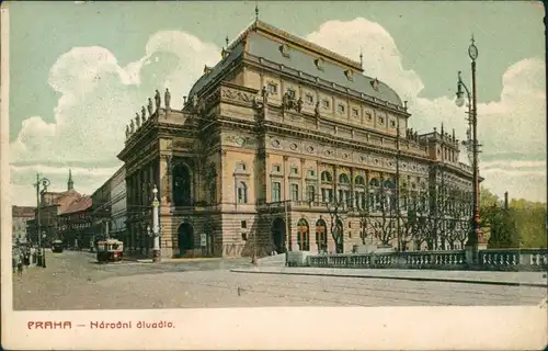 Postcard Prag Praha Straße am Nationaltheater 1910 