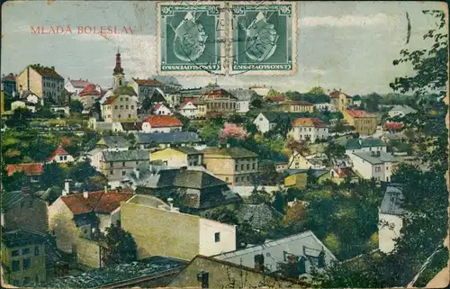 Postcard Jungbunzlau Mladá Boleslav Blick über die Stadt 1920 