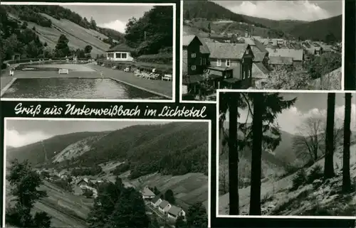 Ansichtskarte Unterweißbach 4 Bild: Stadt und Schwimmbad 1962 