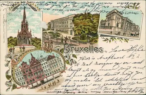Postkaart Brüssel Bruxelles Litho AK: Palais, Kirche, Straßen 1898 
