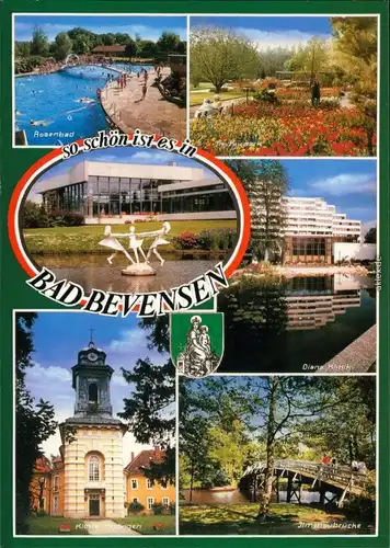Ansichtskarte Bad Bevensen Rosenbad, Kurpark, Kloster, Ilmenaubrücke 1996