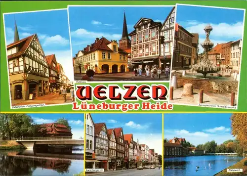 Ansichtskarte Uelzen Rathaus, Brücke, Brunnen, Teich 1996