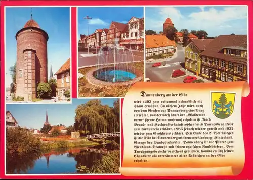 Ansichtskarte Dannenberg (Elbe) Turm, Brunnen, Straße, Jeetzelpartie 1996