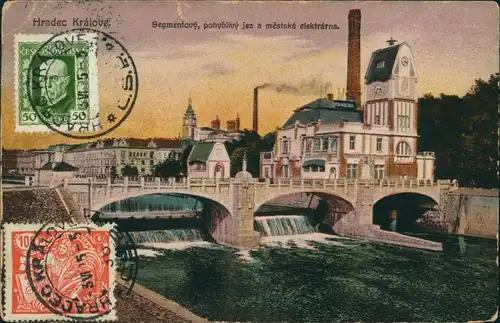 Königgrätz Hradec Králové Segmentový,  Wehr und Kraftwerk 1925