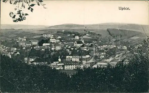 Postcard Eipel Úpice Blick auf Stadt und Brücke 1922
