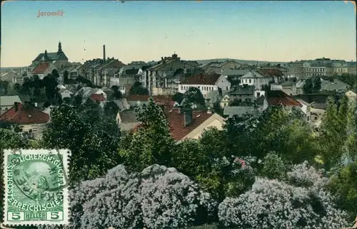 Postcard Jermer Jaroměř Stadt über die Bäume 1920