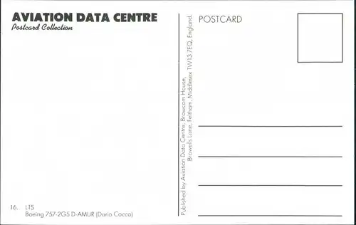 Ansichtskarte  ITS Boeing 757-2G5 D-AMUR Flugzeug 1990
