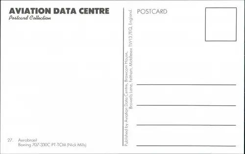 Ansichtskarte  Aerobrasil Boeing 707-330C PT-TCM Flugzeug 1990