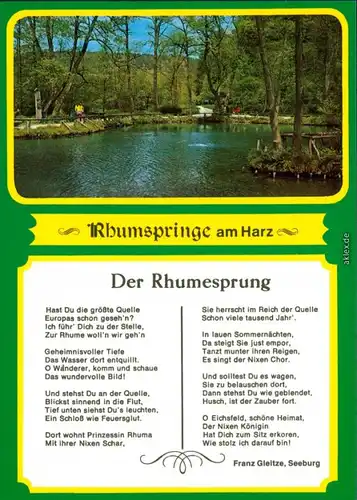 Ansichtskarte Rhumspringe Rhumesprung, Gedicht Rhumequelle 1995