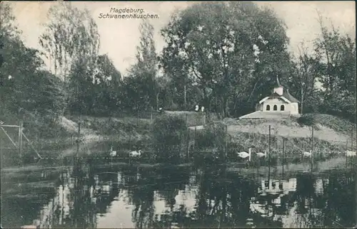 Ansichtskarte Magdeburg Park Schwanenhäuschen 1912 