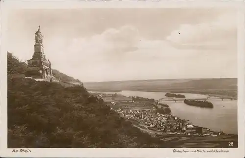 Ansichtskarte Rüdesheim (Rhein) Stadt mit Nationaldenkmal 1929 