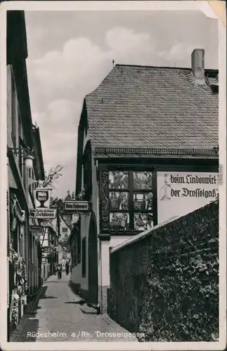 Ansichtskarte Rüdesheim (Rhein) Drosselgasse - Lindenwirt 1932