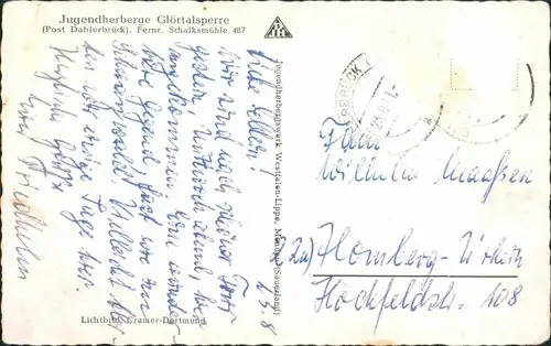 Ansichtskarte Halver Jugendherberge Glörtalsperre 1932 