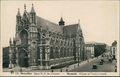Postkaart Brüssel Bruxelles Straßenpartie Eglise N-D des Victoires 1932 