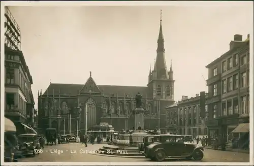 Lüttich Luik / wallonisch: Lîdje Platz, Autos La Cathedral St. Pauli 1932 