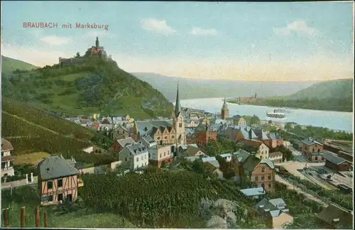 Ansichtskarte Braubach Blick auf den Ort mit Marksburg 1907