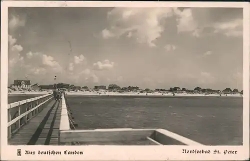 Ansichtskarte St. Peter-Ording Seebrücke, Strand 1935