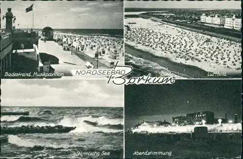 Ansichtskarte Borkum Badestrand, Luftbild, Stürmische See, Abendstimmung 1964