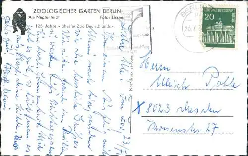 Ansichtskarte Tiergarten-Berlin Zoologischer Garten - am Neptunteich 1970