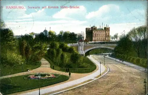 Ansichtskarte St. Pauli-Hamburg Seewarte mit Kersten Miles-Brücke 1913