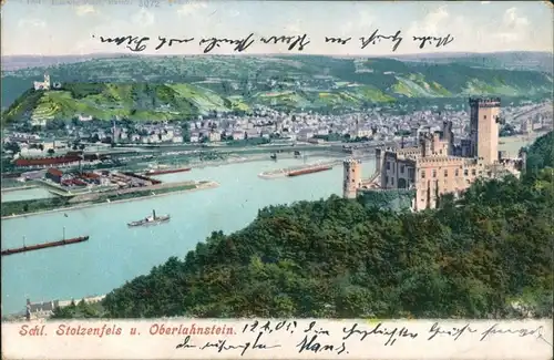 Oberlahnstein-Lahnstein Schloß  Stolzenfels, Blick auf die Stadt 1905