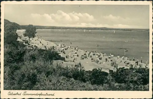 Ansichtskarte Timmendorfer Strand Strand belebt, Fahnen 1935