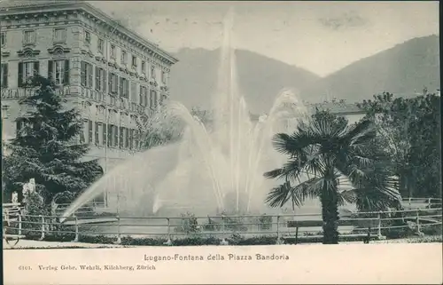 Ansichtskarte Lugano Fontana della Piazza Bandoria 1909