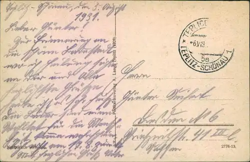 Postcard Teplitz - Schönau Teplice Steinbad 1928