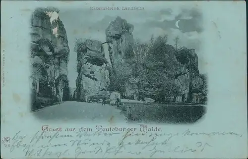 Holzhausen-Externsteine-Horn-Bad Meinberg Externsteine - Mondscheinlitho 1899