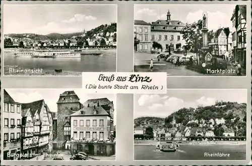 Ansichtskarte Linz am Rhein Rhein mit Dampfer, Burgplatz, Fähre, Markt 1967