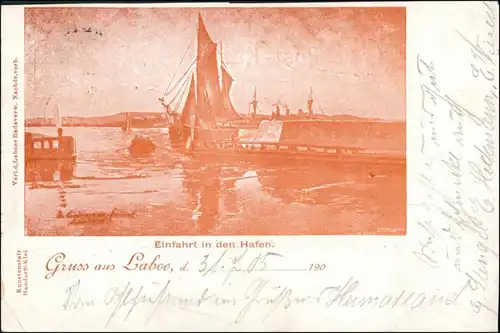 Ansichtskarte Laboe Einfahrt in den Hafen 1905