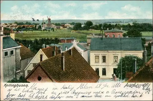 Ansichtskarte Kellinghusen Blick über den Ort Straße  Windmühle  1900