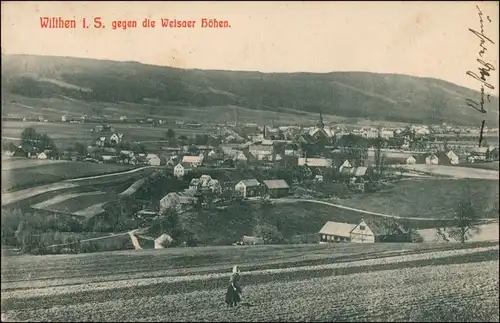 Ansichtskarte Wilthen (Sachsen) gegen die Welsaer Höhen 1909 